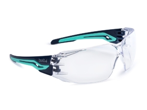 Close-up of Bolle Silex safety goggles clear PC lens with anti-scratch coating